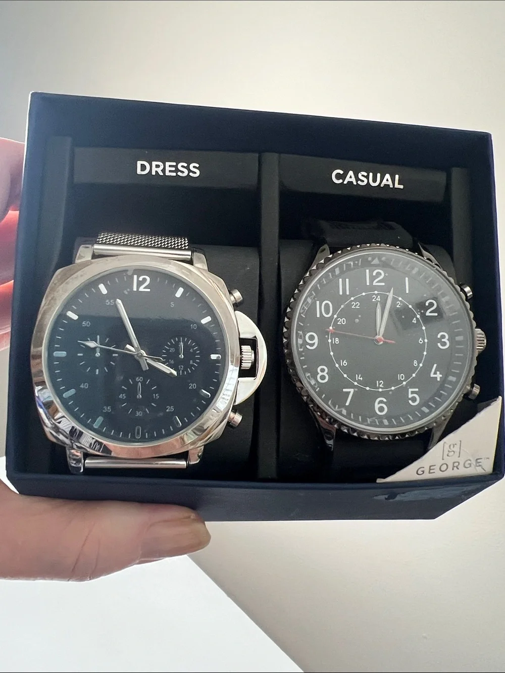 George  - Men's Two-Piece Watch Set - Black Faces, Silver & Black Cases NWT